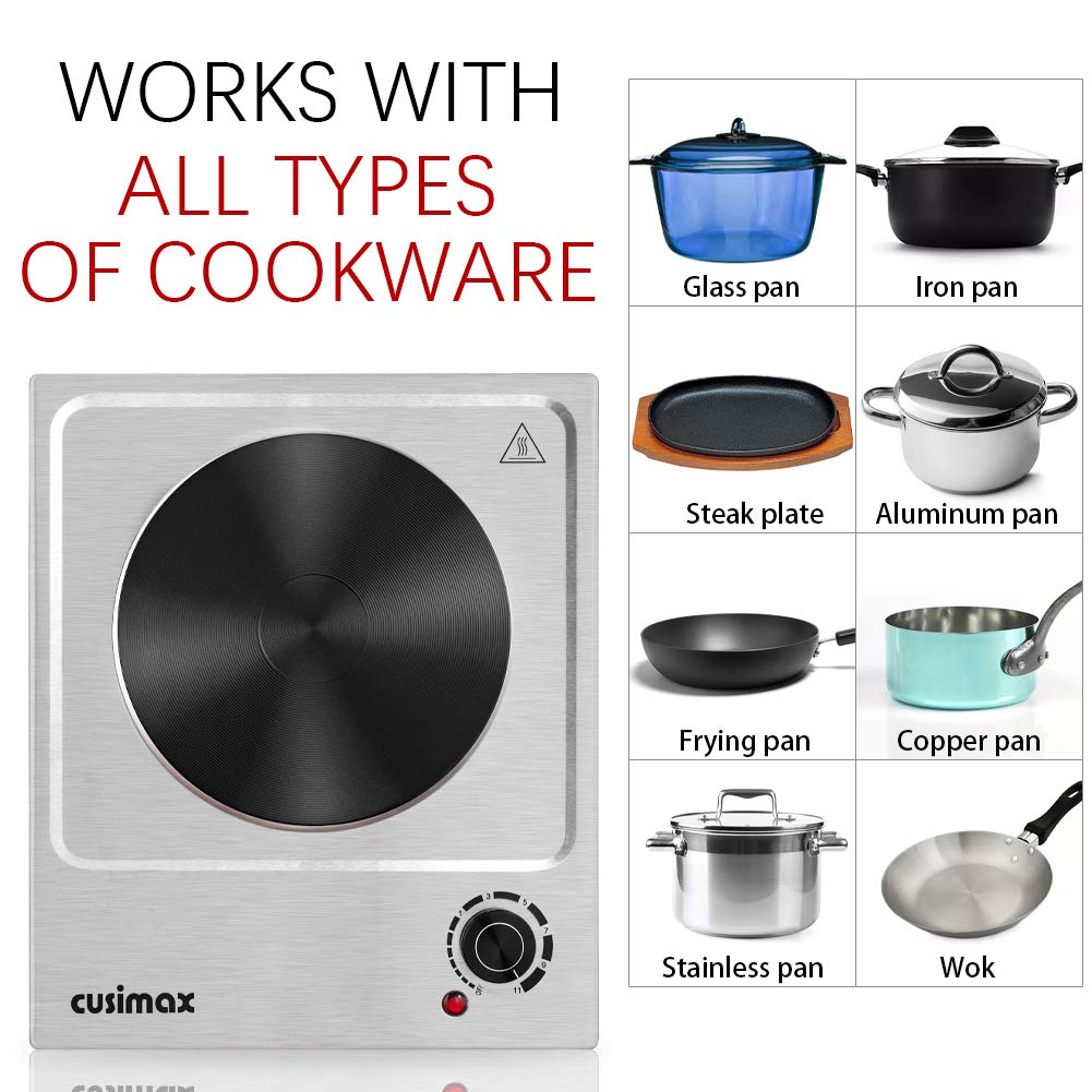 Cusimax portable stainless steel hot plate enables cooking anywhere.
