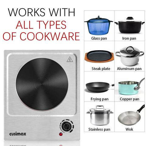 Cusimax portable stainless steel hot plate enables cooking anywhere.
