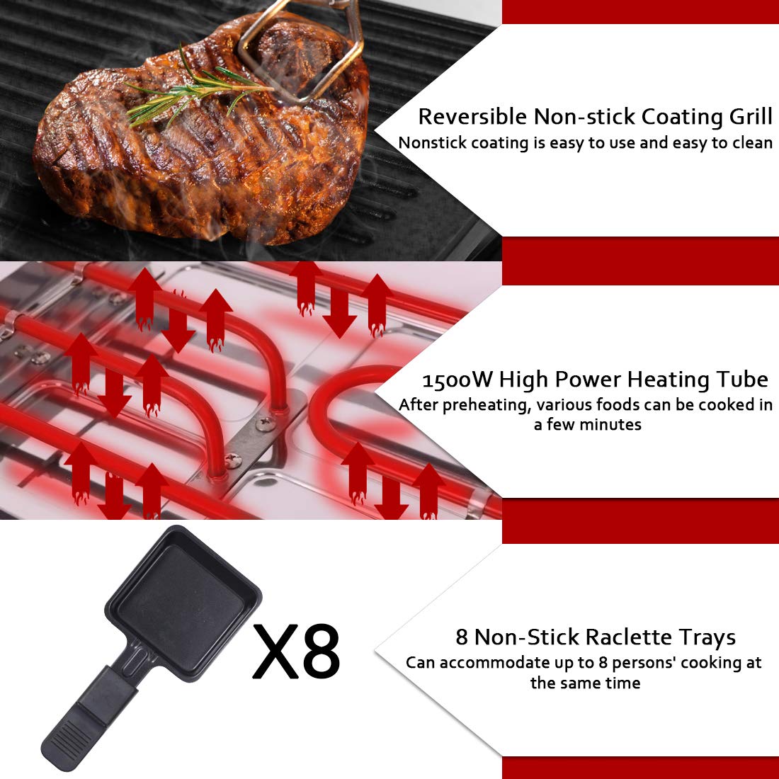 CUSIMAX Raclette Grill flat surface ideal for crepes, pancakes, and eggs
