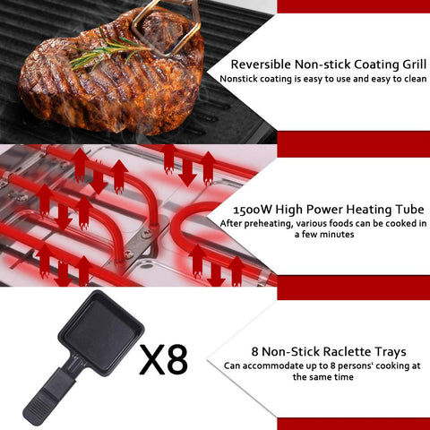 CUSIMAX Raclette Grill flat surface ideal for crepes, pancakes, and eggs