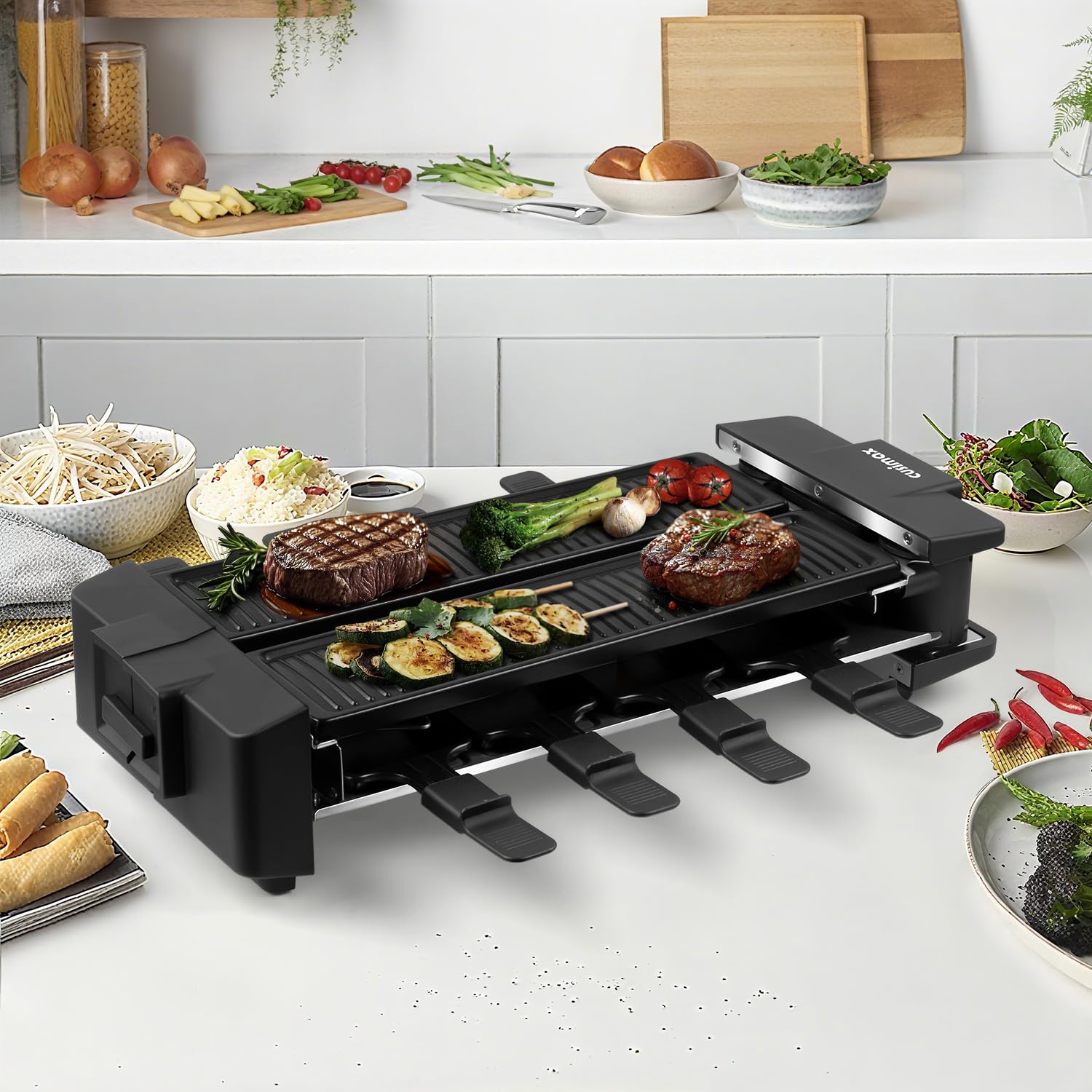 CUSIMAX raclette grill non-stick removable plates for easy cleanup