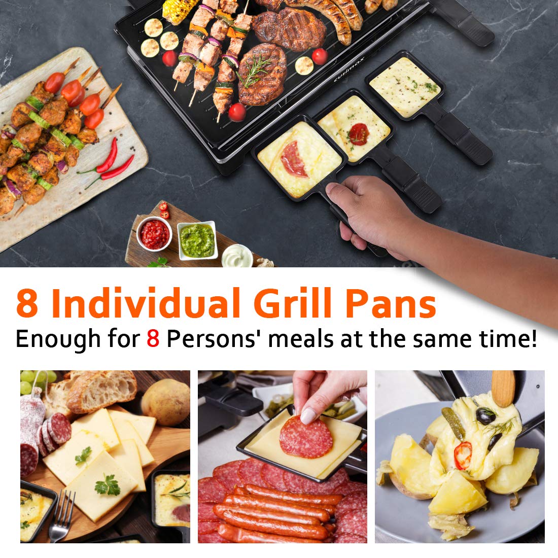 CUSIMAX Raclette Grill temperature control enables precise browning