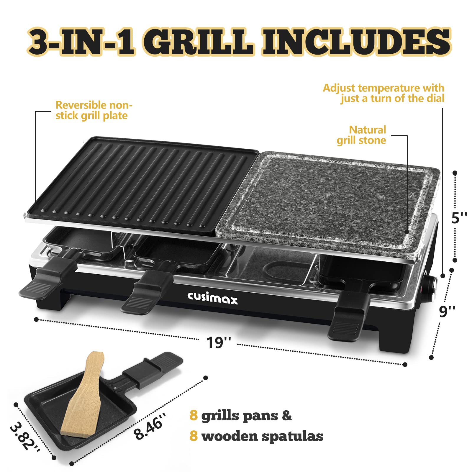 CUSIMAX Raclette Table Grill easy-clean setup with removable parts.
