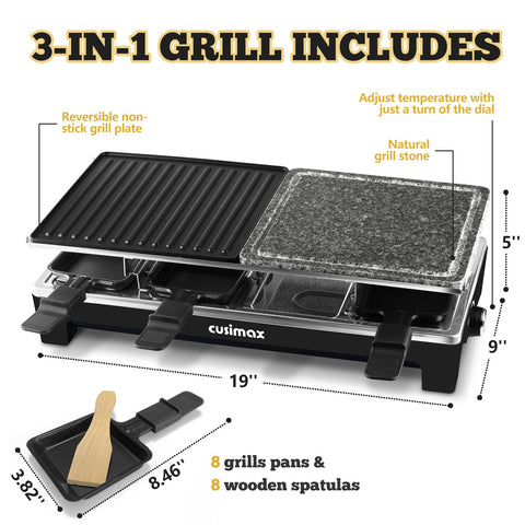 CUSIMAX Raclette Table Grill easy-clean setup with removable parts.