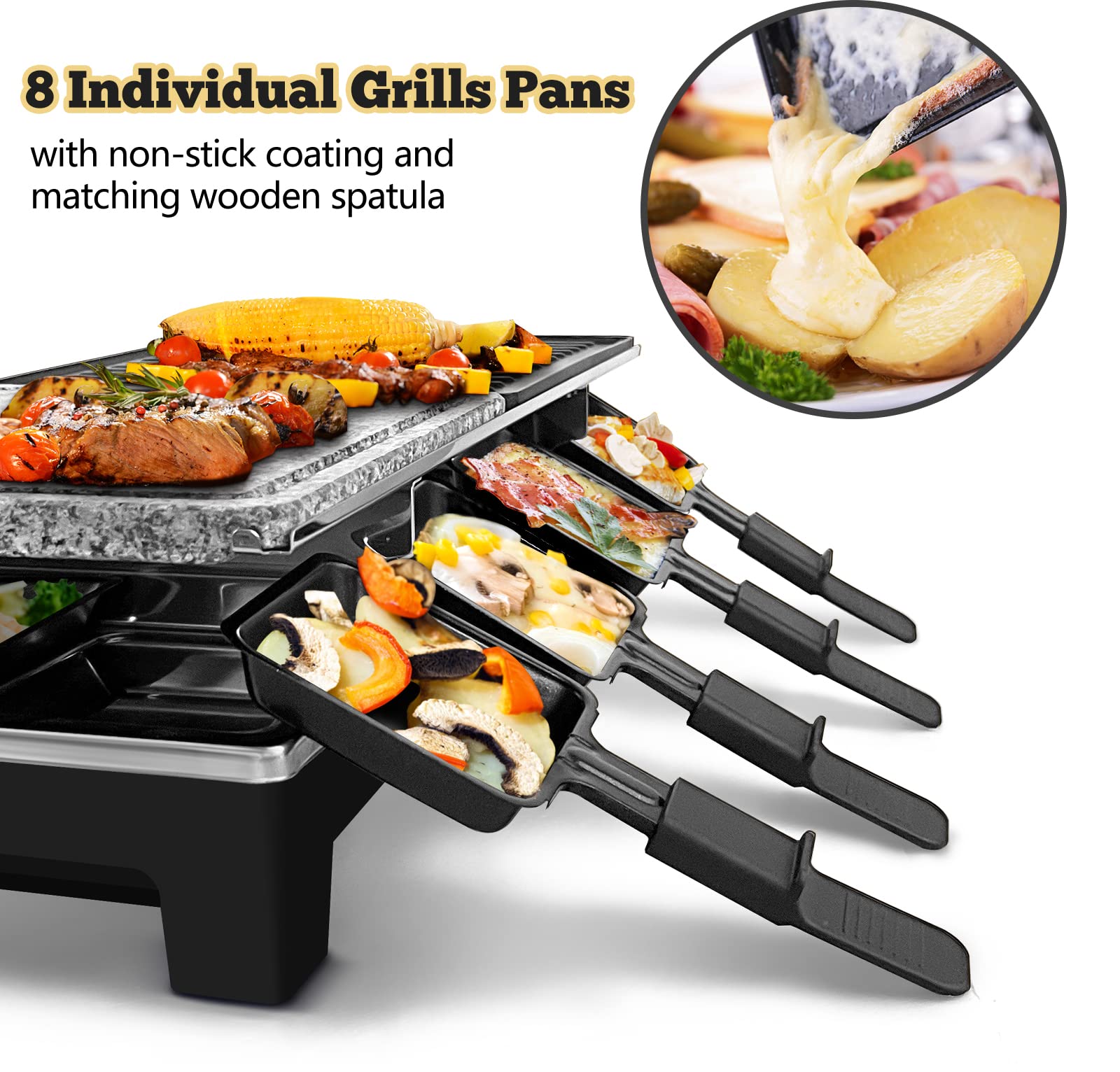 CUSIMAX Raclette Table Grill natural grill stone in action, heat retention for even searing.