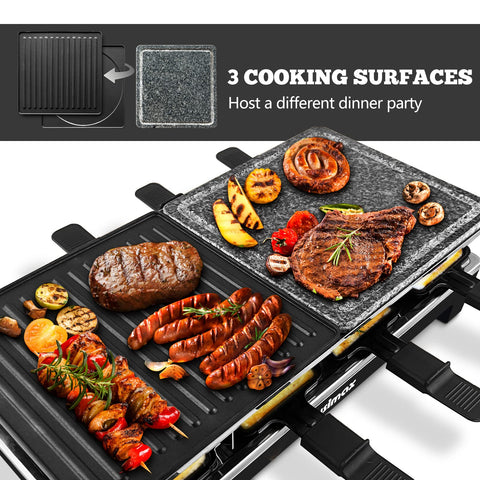 CUSIMAX Raclette Table Grill removable non-stick plate close-up, for easy cooking and cleanup.