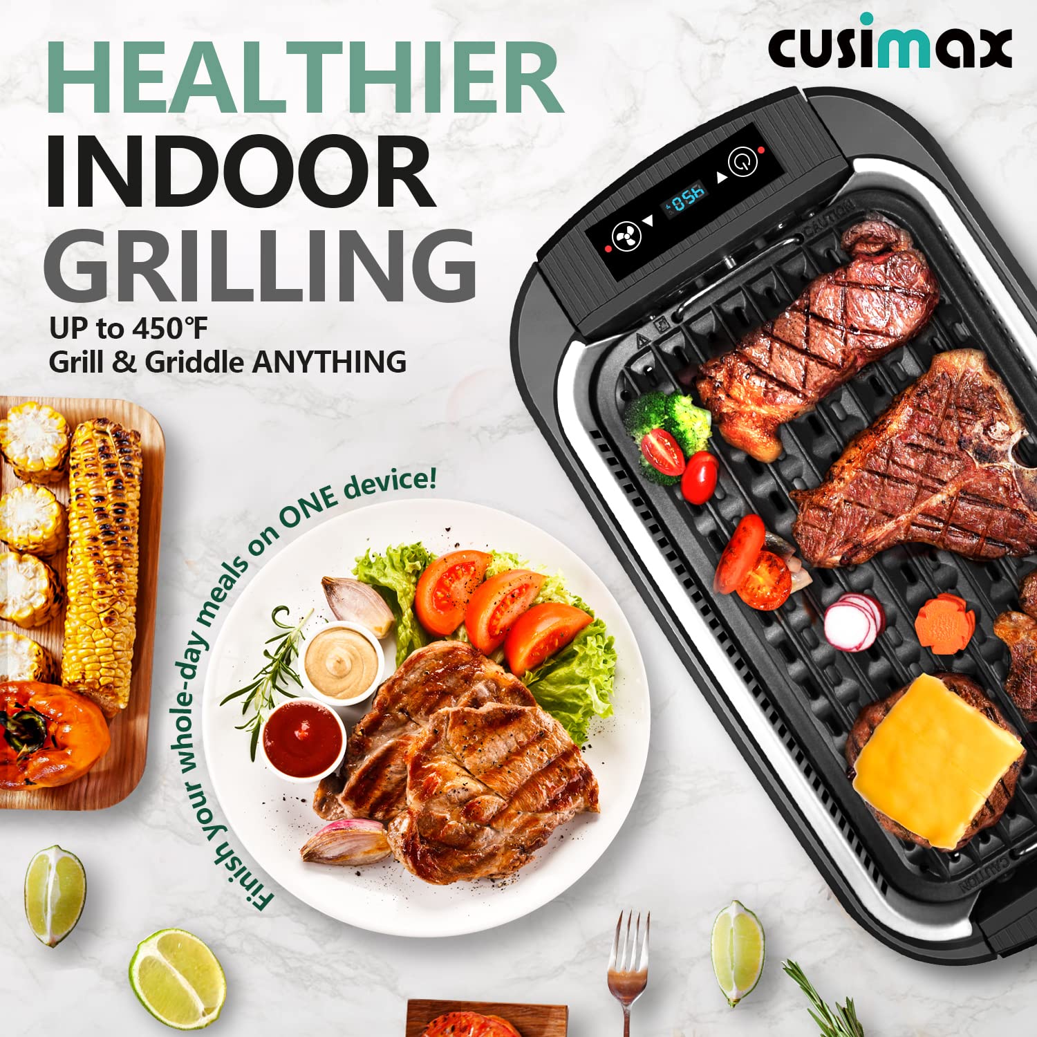 CUSIMAX smokeless indoor grill griddle plate for breakfast and versatile meals