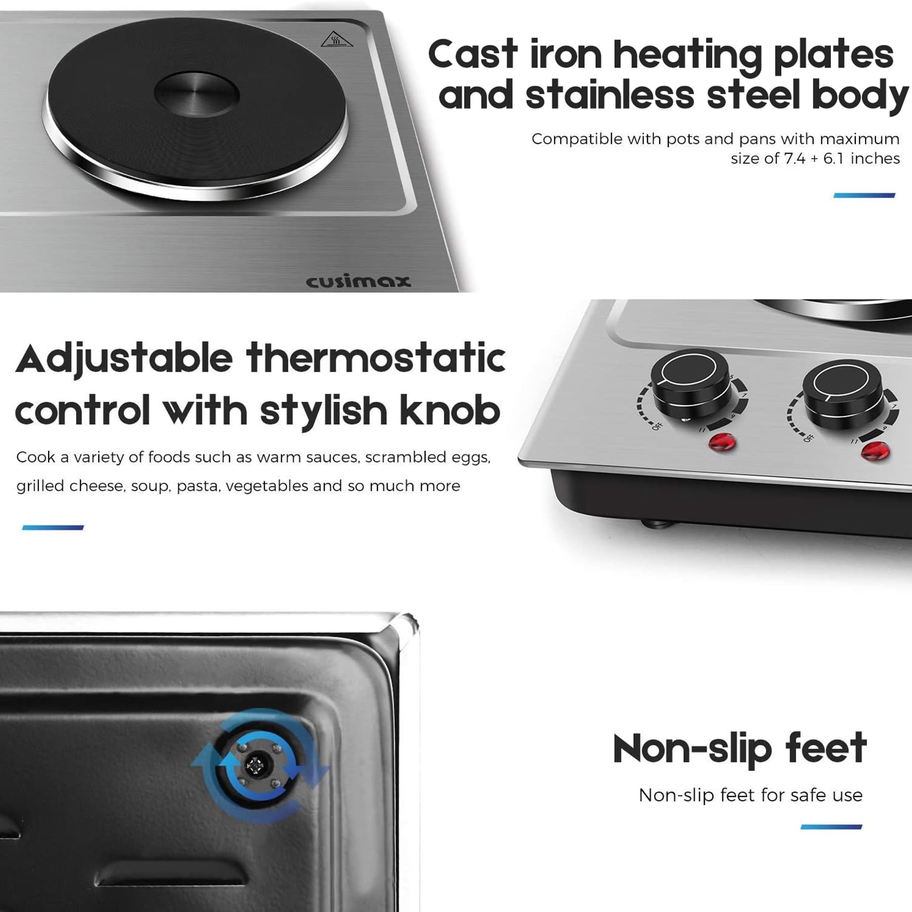 CUSIMAX stainless steel body for a durable, easy to wipe countertop appliance.