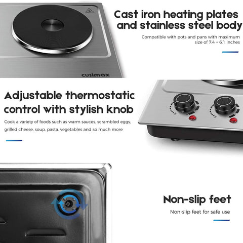 CUSIMAX stainless steel body for a durable, easy to wipe countertop appliance.