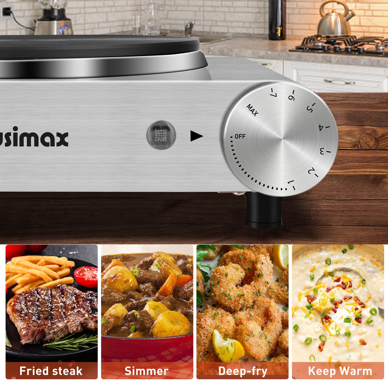 CUSIMAX temp control dial helps you tailor heat for sauces.