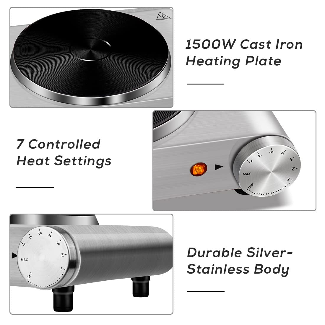 CUSIMAX hot plate temperature control dial for precise cooking