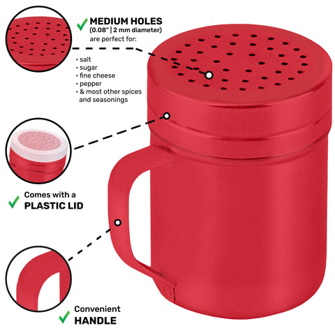 CUSINIUM 10oz red dredge shakers provide controlled seasoning at meals.