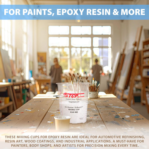 Custom Shop acrylic arts setup with clear cups for color prep.