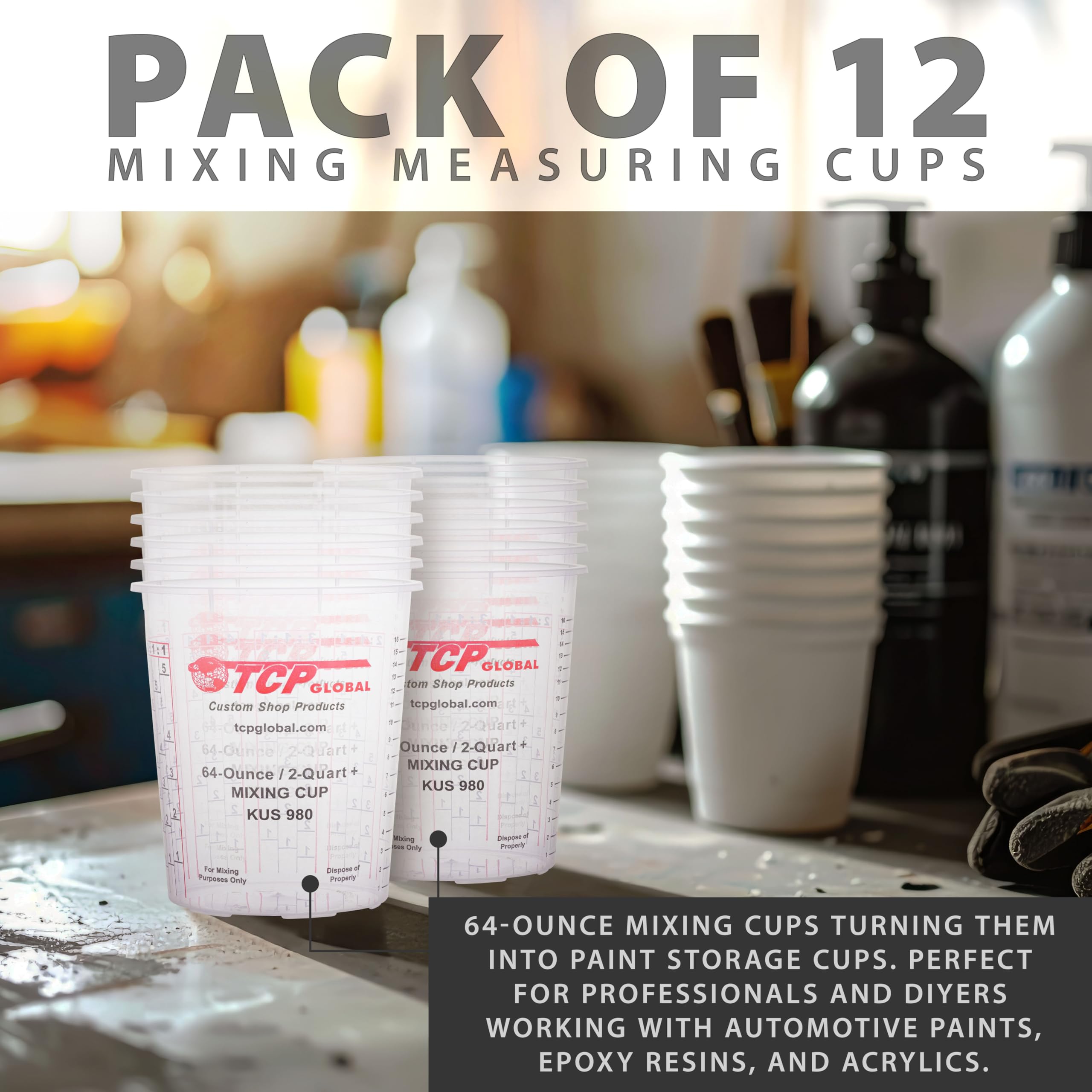 Custom Shop auto body use cups with compatible paints and stains.