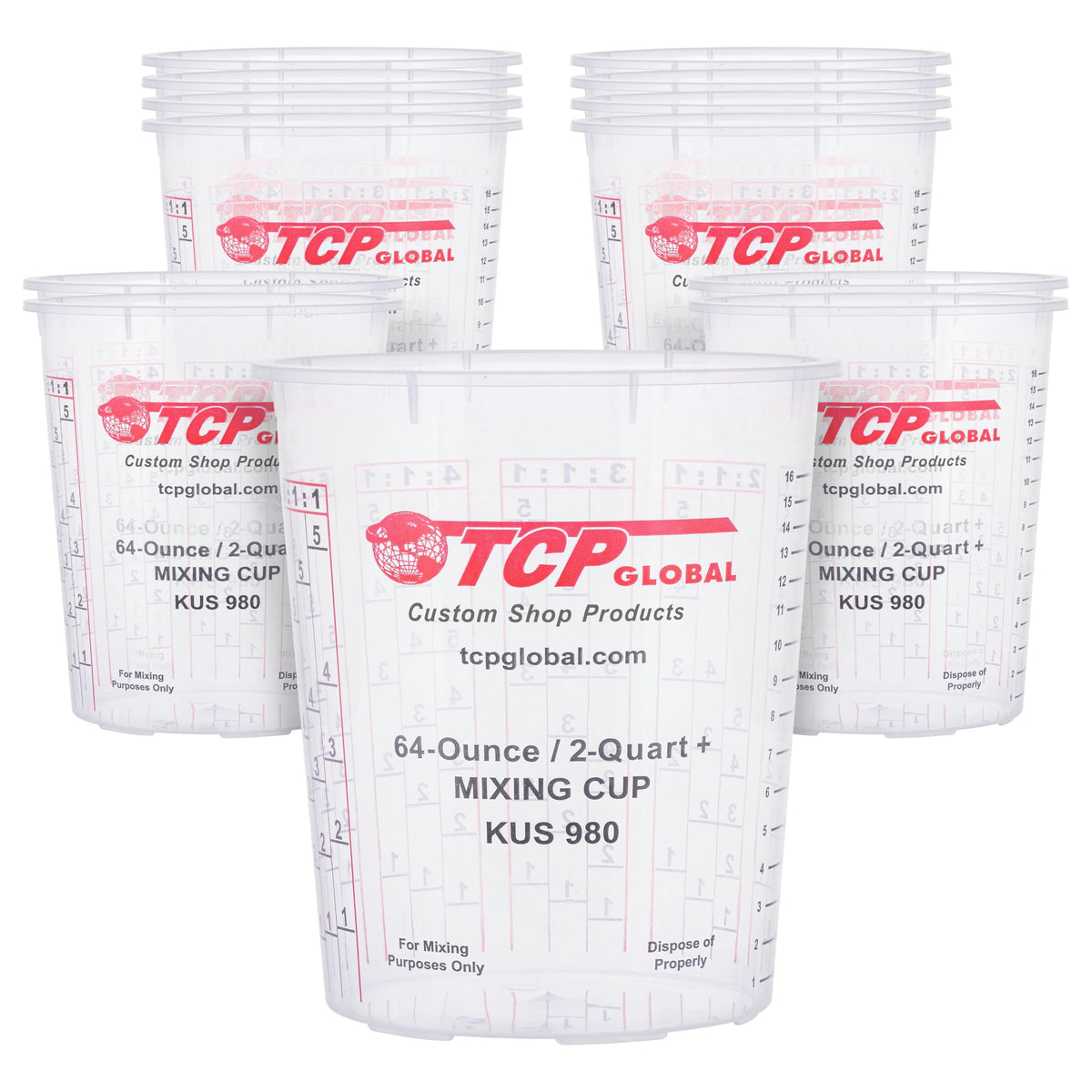 Custom Shop 64oz cups stacked for easy resin mixing.