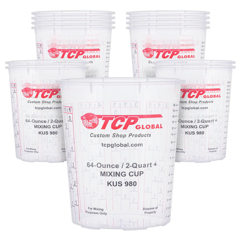Custom Shop 64oz cups stacked for easy resin mixing.