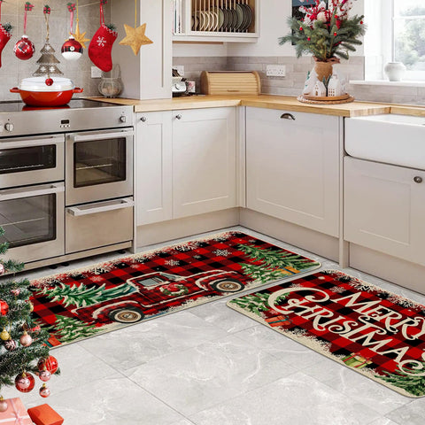 cusugbaso buffalo-plaid kitchen mat 17x47 fade-resistant and easy to clean