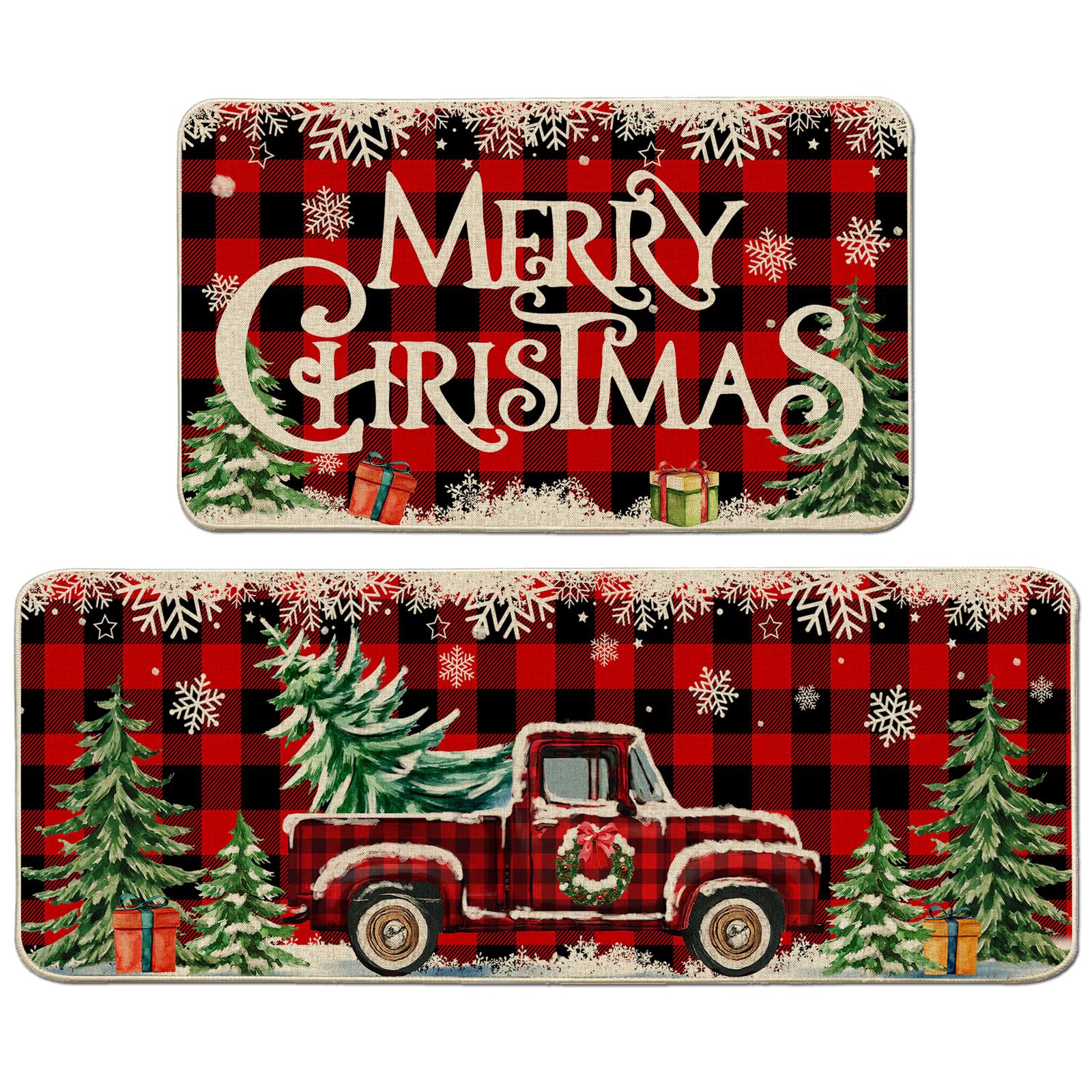 cusugbaso Christmas kitchen mat 17x27 buffalo plaid for festive warmth and anti-slip protection