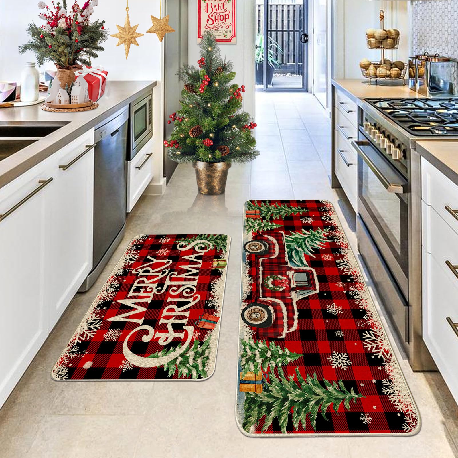 cusugbaso Christmas kitchen mat 17x47 buffalo plaid extended comfort and floor protection