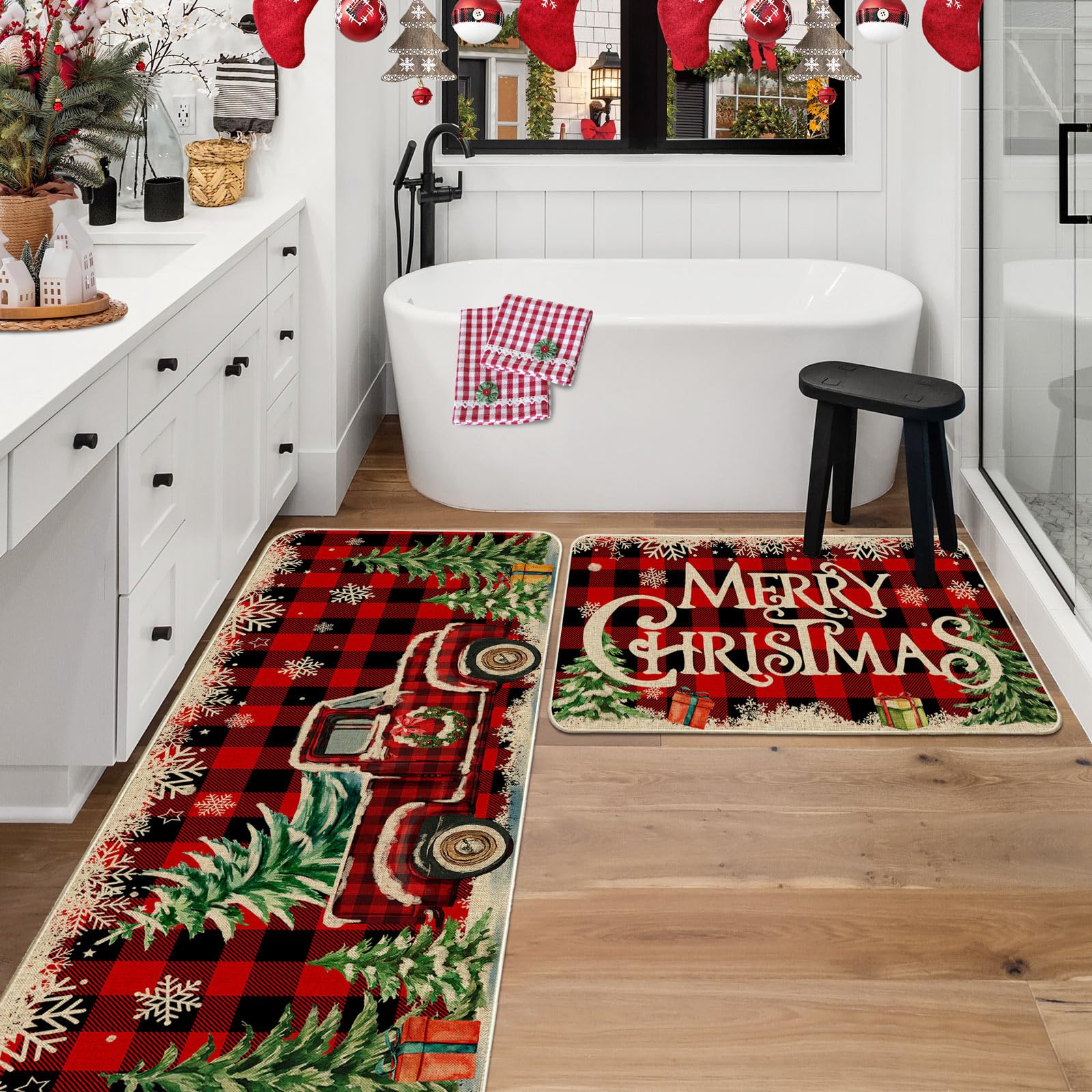 cusugbaso farmhouse truck red kitchen mat 17x47 versatile indoor decor option