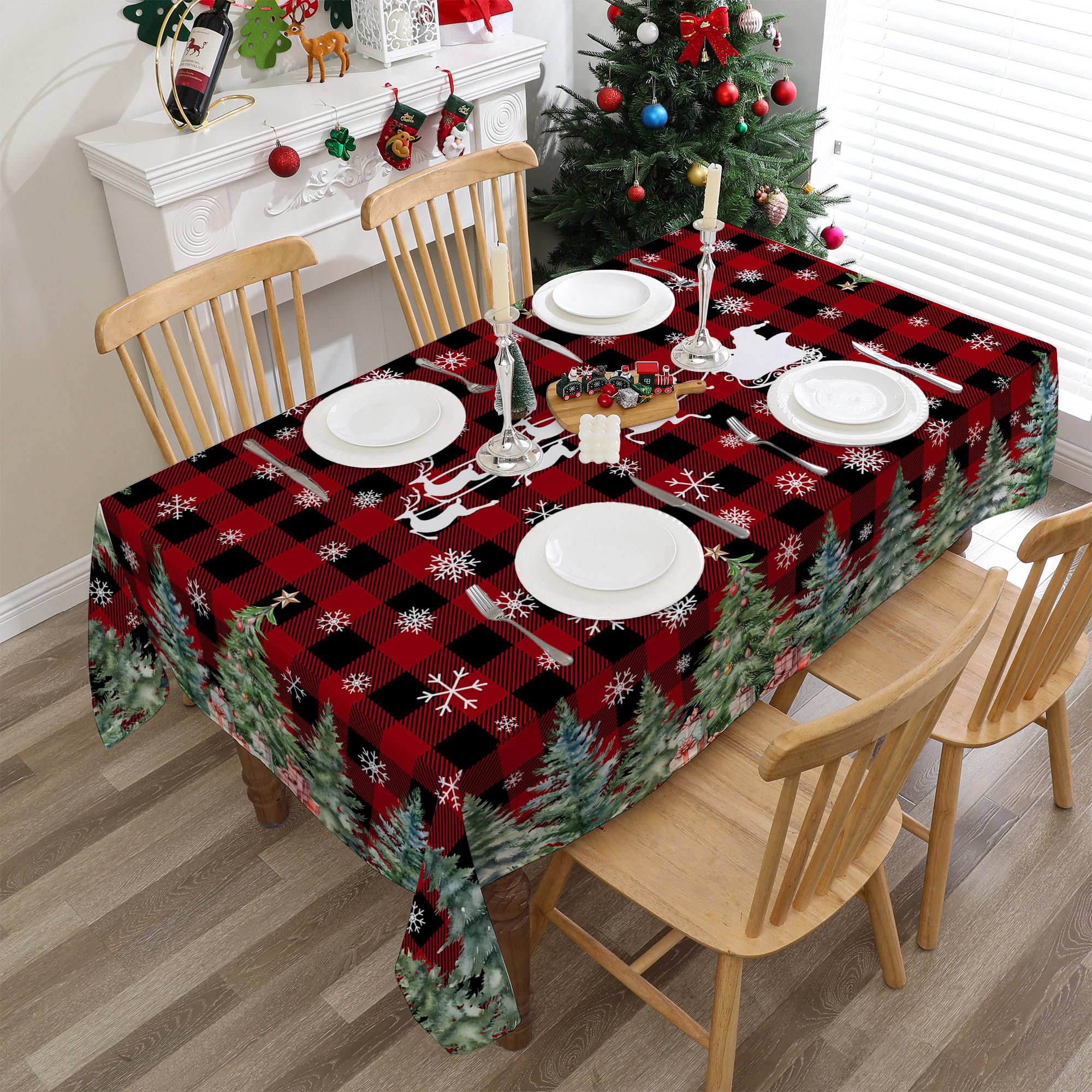Cusugbaso red plaid tablecloth on a dining table for cozy holiday meals.