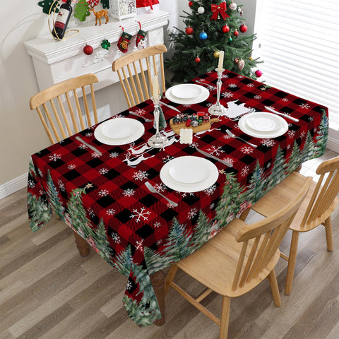 Cusugbaso red plaid tablecloth on a dining table for cozy holiday meals.