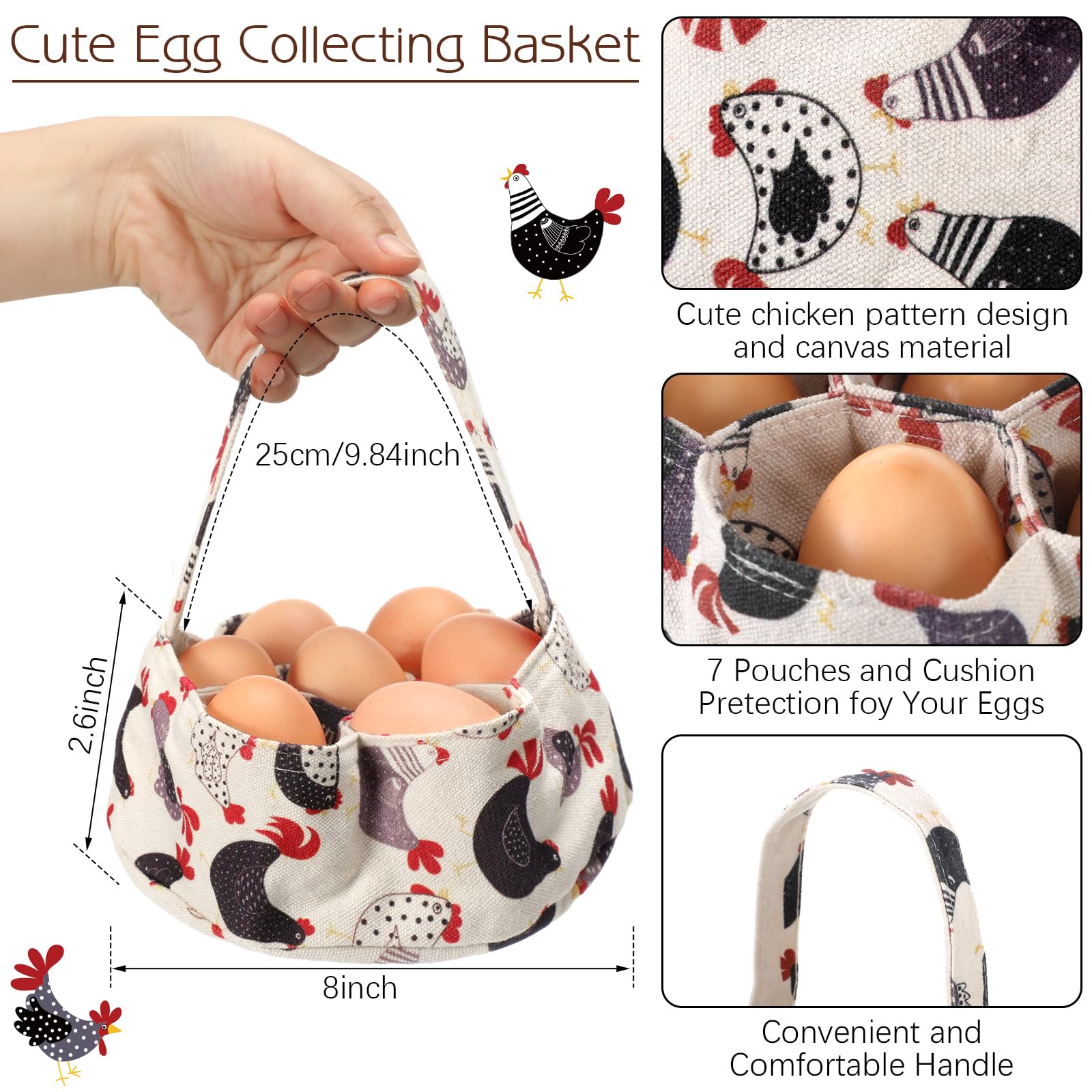 Cutecrop egg apron collection showing multiple pockets for organizing eggs.