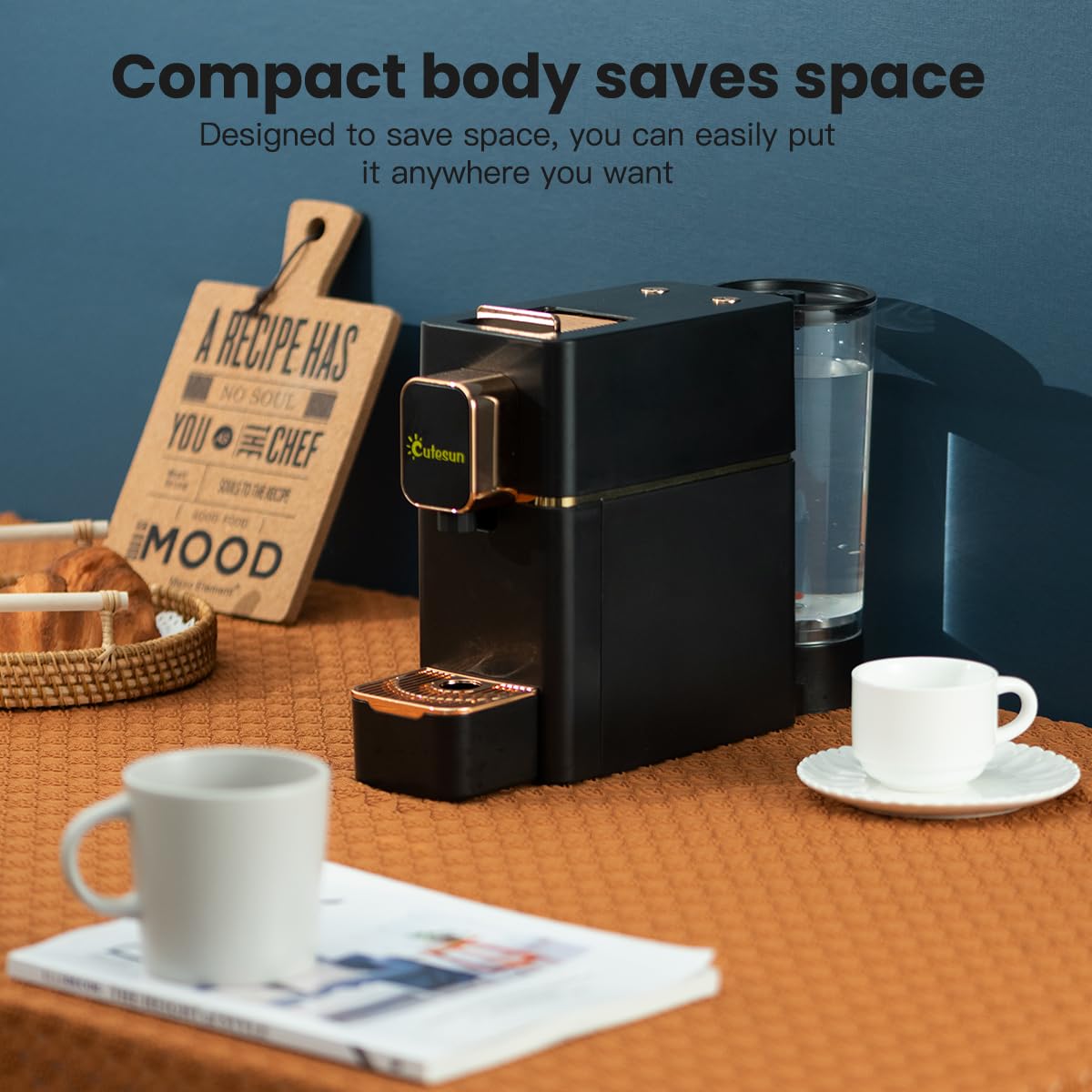 Cutesun Mini Espresso Machine brewing at 90-92°C for consistent flavor.