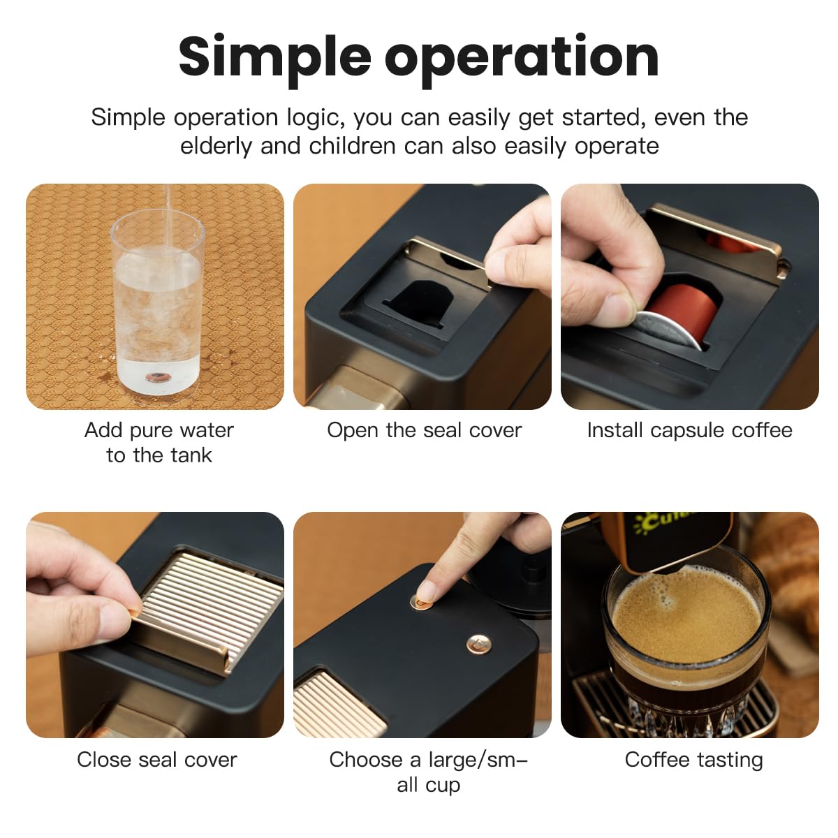 Cutesun Mini Espresso Machine 0.8 L water tank for easy refills.