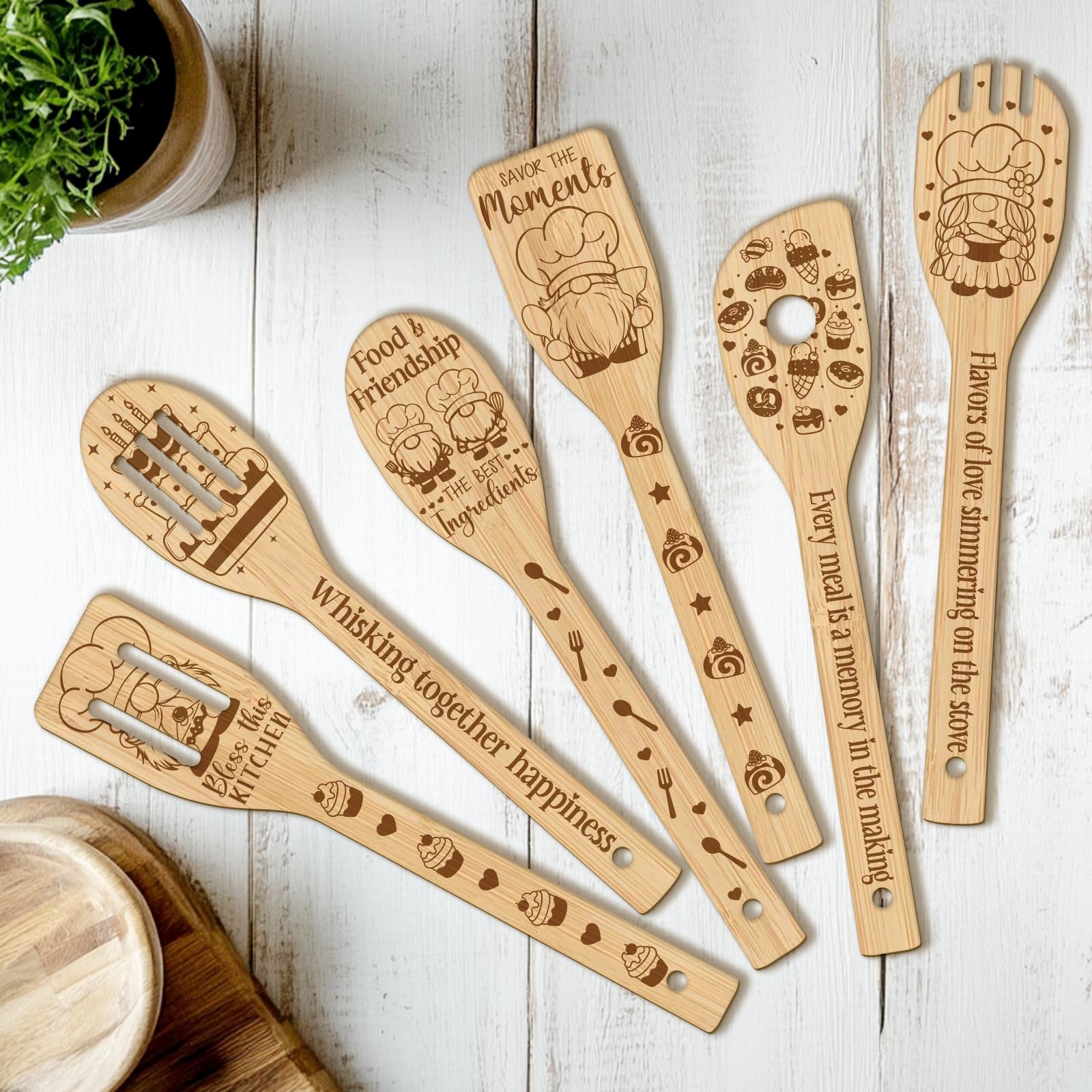 CUTHOLLOW gnome-chef-pattern wooden spoon adds playful charm to daily cooking.