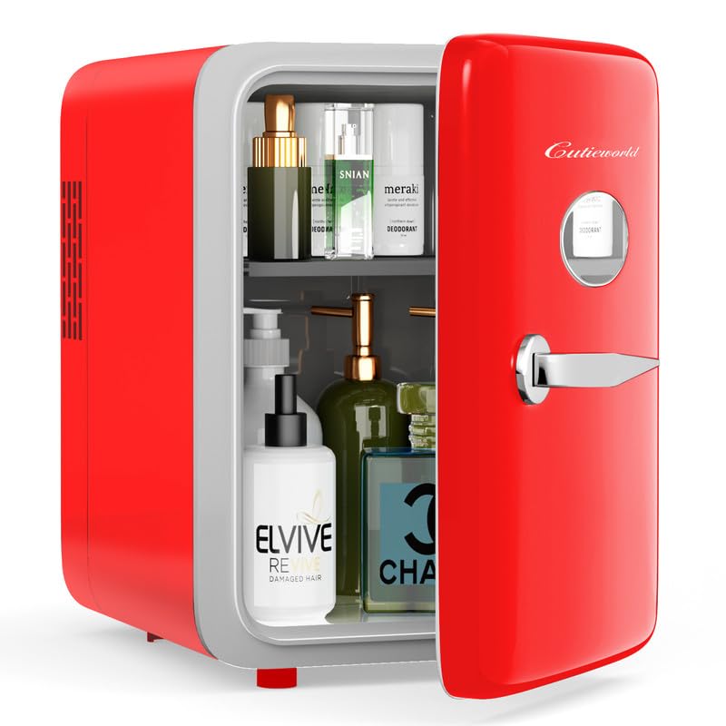 CUTIEWORLD skincare fridge 4L front view stores skincare and beverages efficiently.