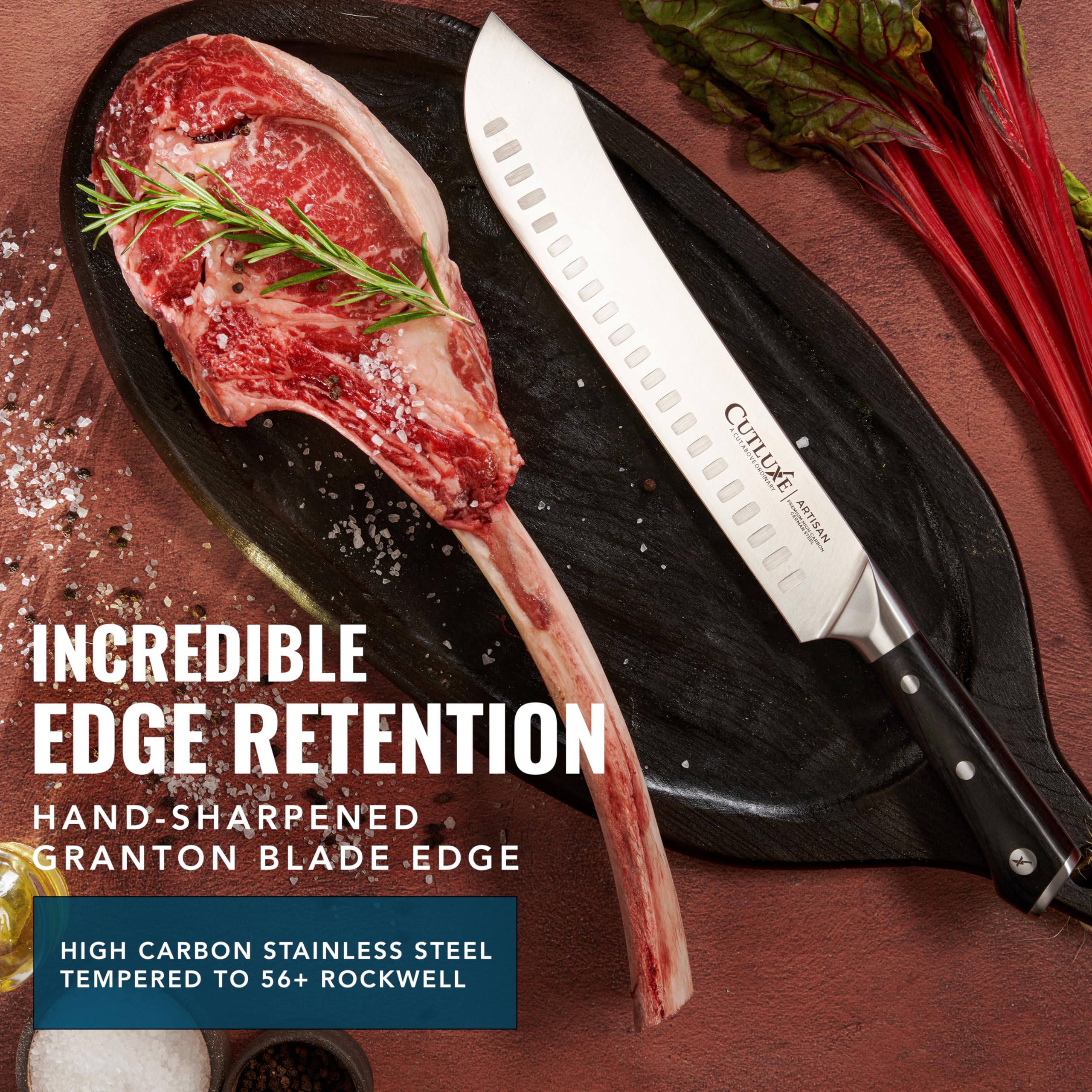 Cutluxe 14-16 degree edge sharpening demonstrates precision readiness.