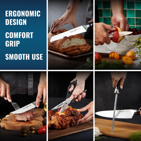 Cutluxe 8-inch bread knife slices soft crusts cleanly.