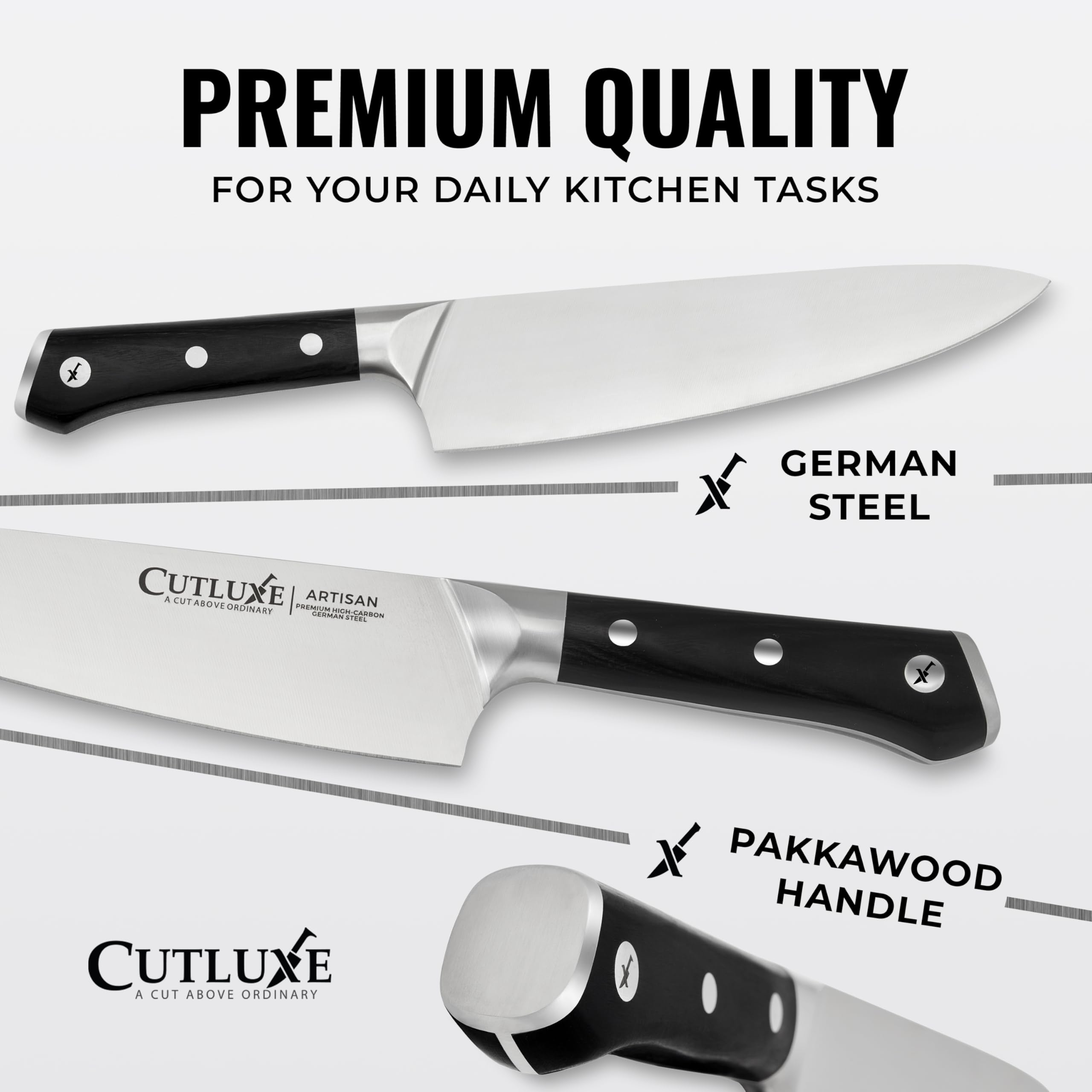 Cutluxe 8-inch carving knife for clean roasts and meats.