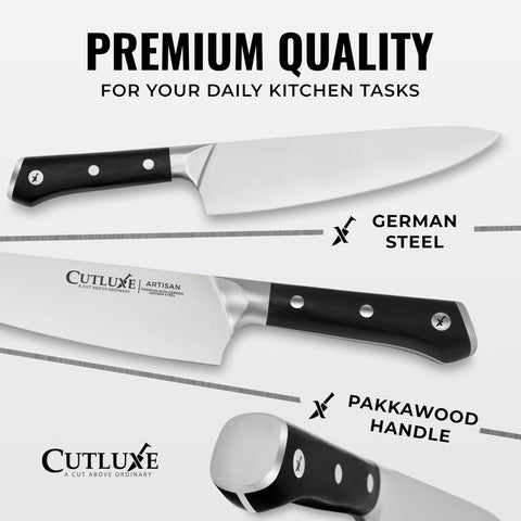 Cutluxe 8-inch carving knife for clean roasts and meats.