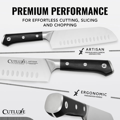 Cutluxe Artisan 3-Piece Knife Set: 5-1/2-inch Utility blade ideal for small prep tasks.