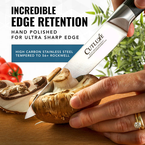 Cutluxe Artisan 3-Piece Knife Set: Premium German steel blade designed for lasting sharpness.