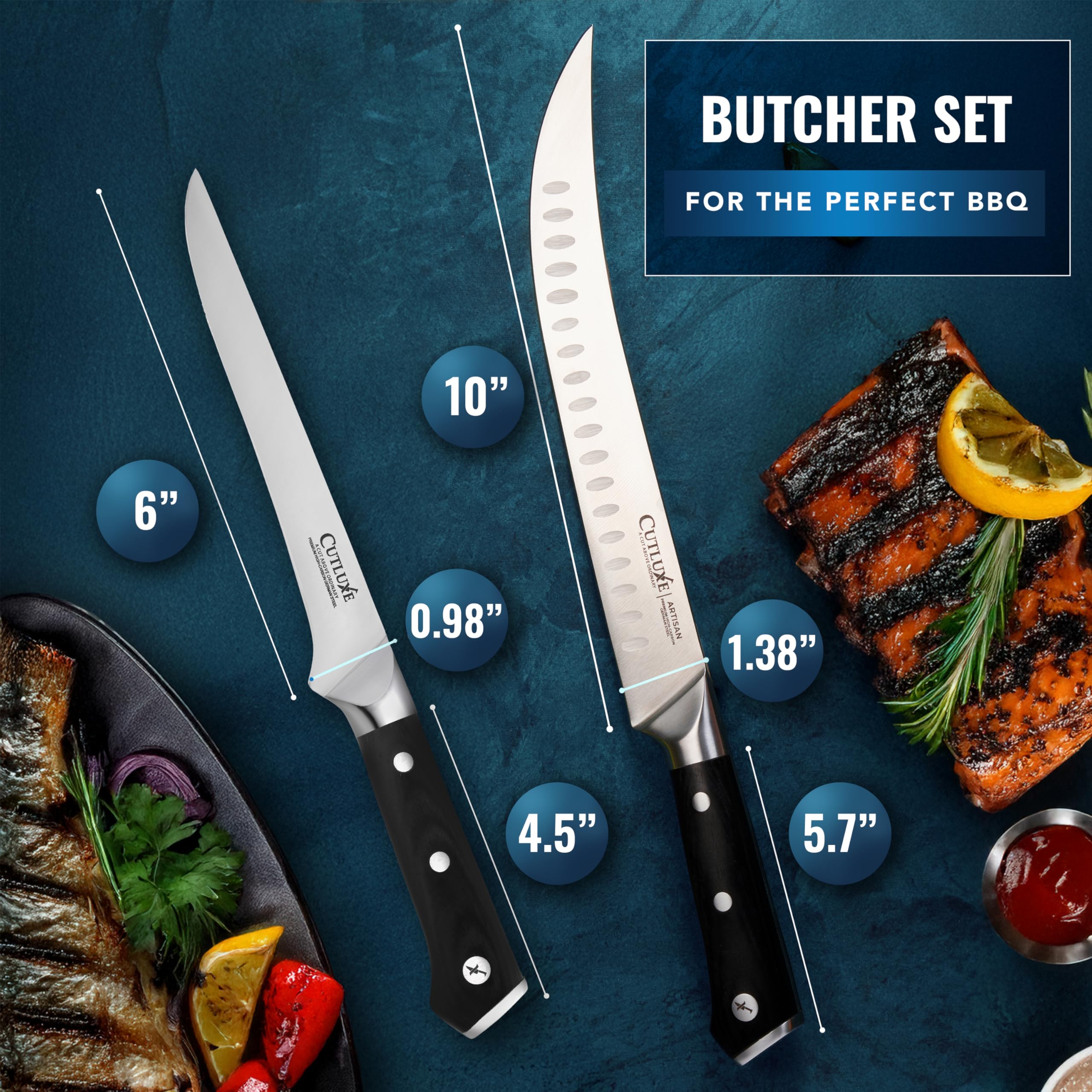 Cutluxe meat knives ready for BBQ prep and efficient cuts