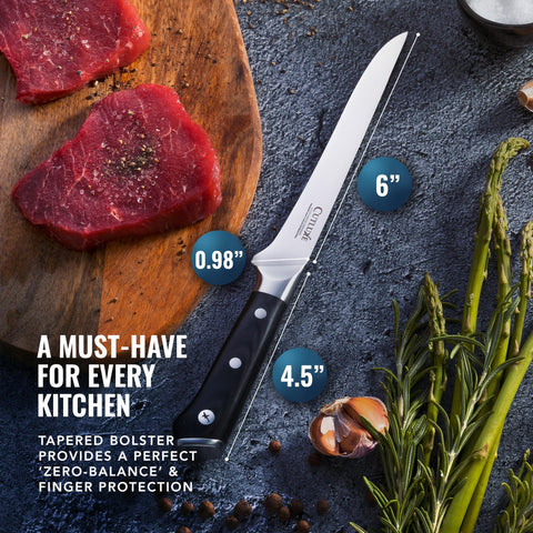 Cutluxe durable stain-resistant blade withstands daily kitchen tasks.