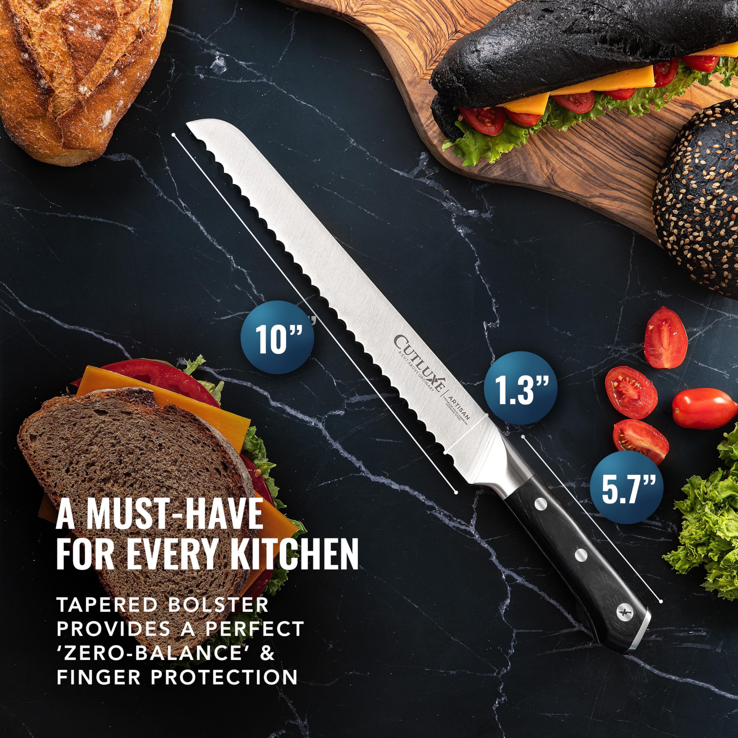 Perfect for baguettes and crusty loaves with minimal crumb damage.