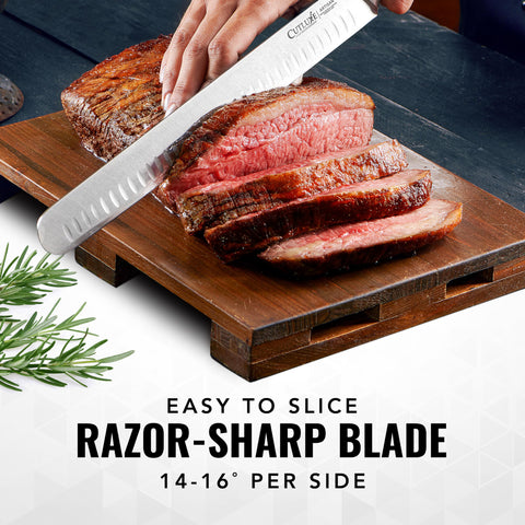 Cutluxe brisket knife German steel forged for long-lasting sharpness.