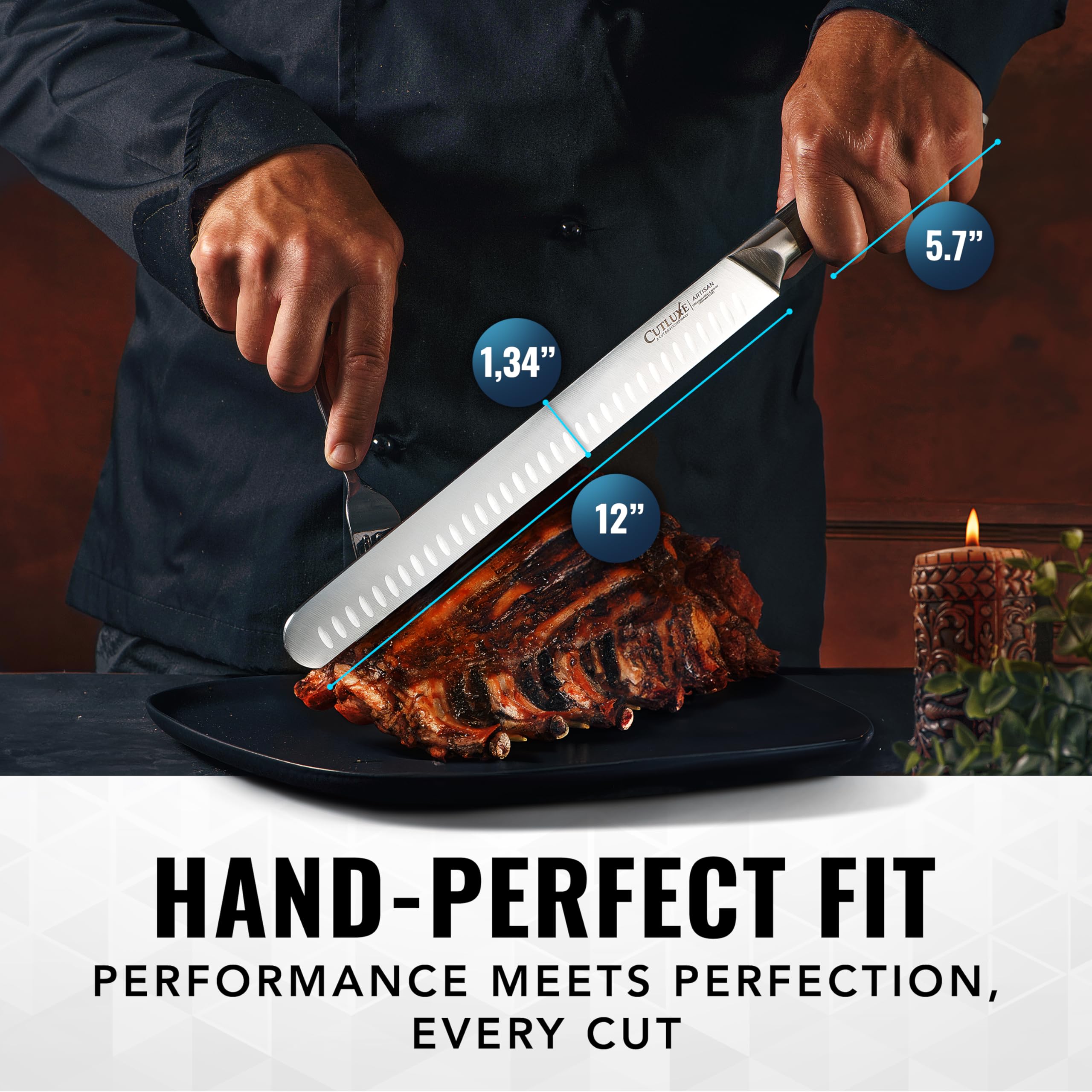 Cutluxe brisket knife sheath included for safe storage.