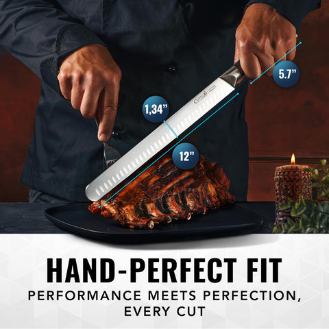 Cutluxe brisket knife sheath included for safe storage.