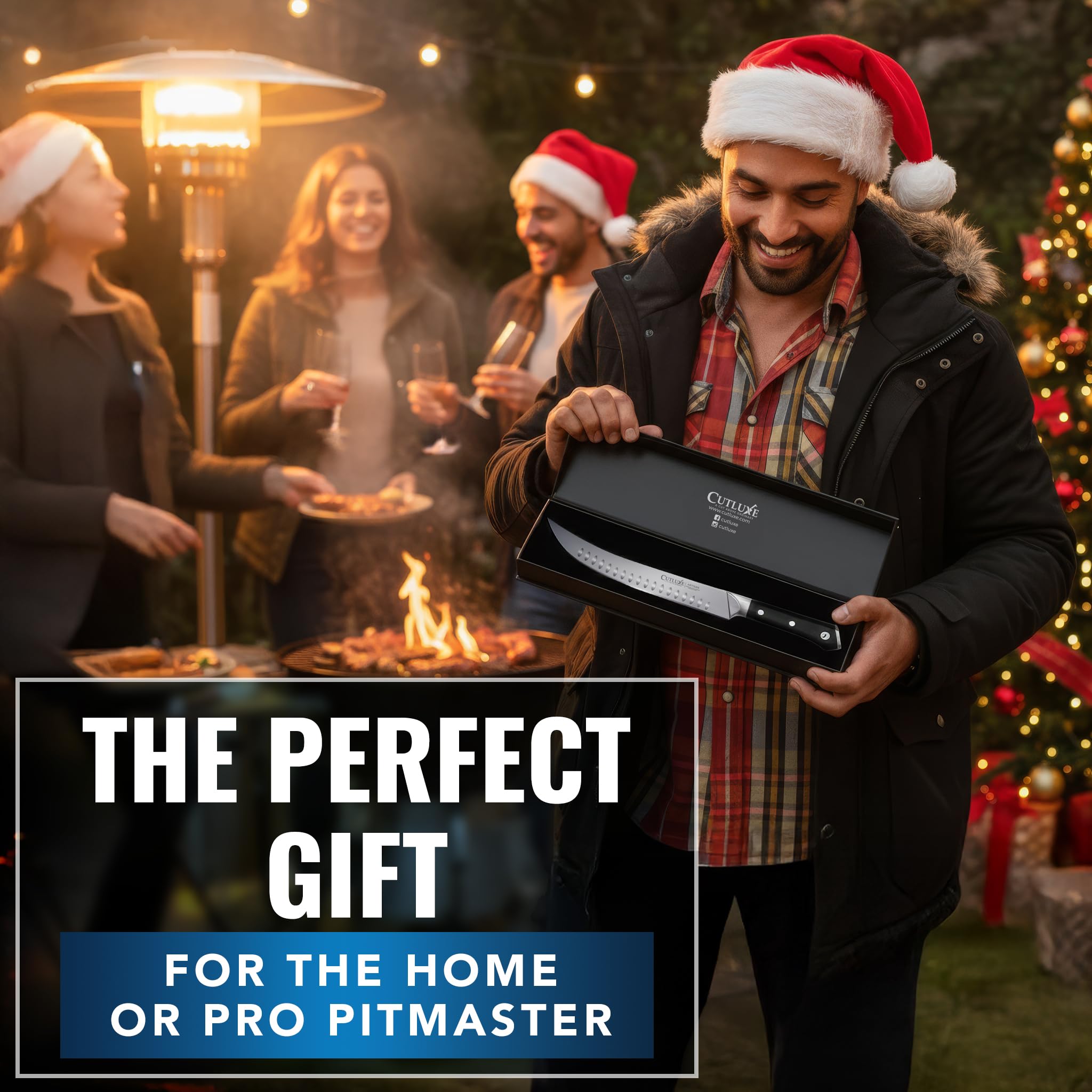 Cutluxe butcher knife full-tang handle shows stability and comfort during prep.