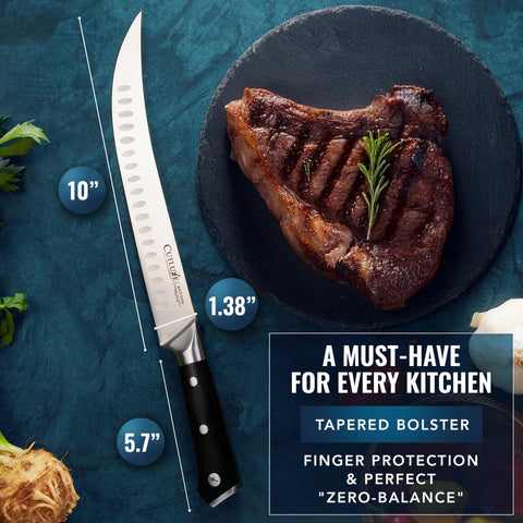 Cutluxe triple-riveted full-tang design provides secure control.