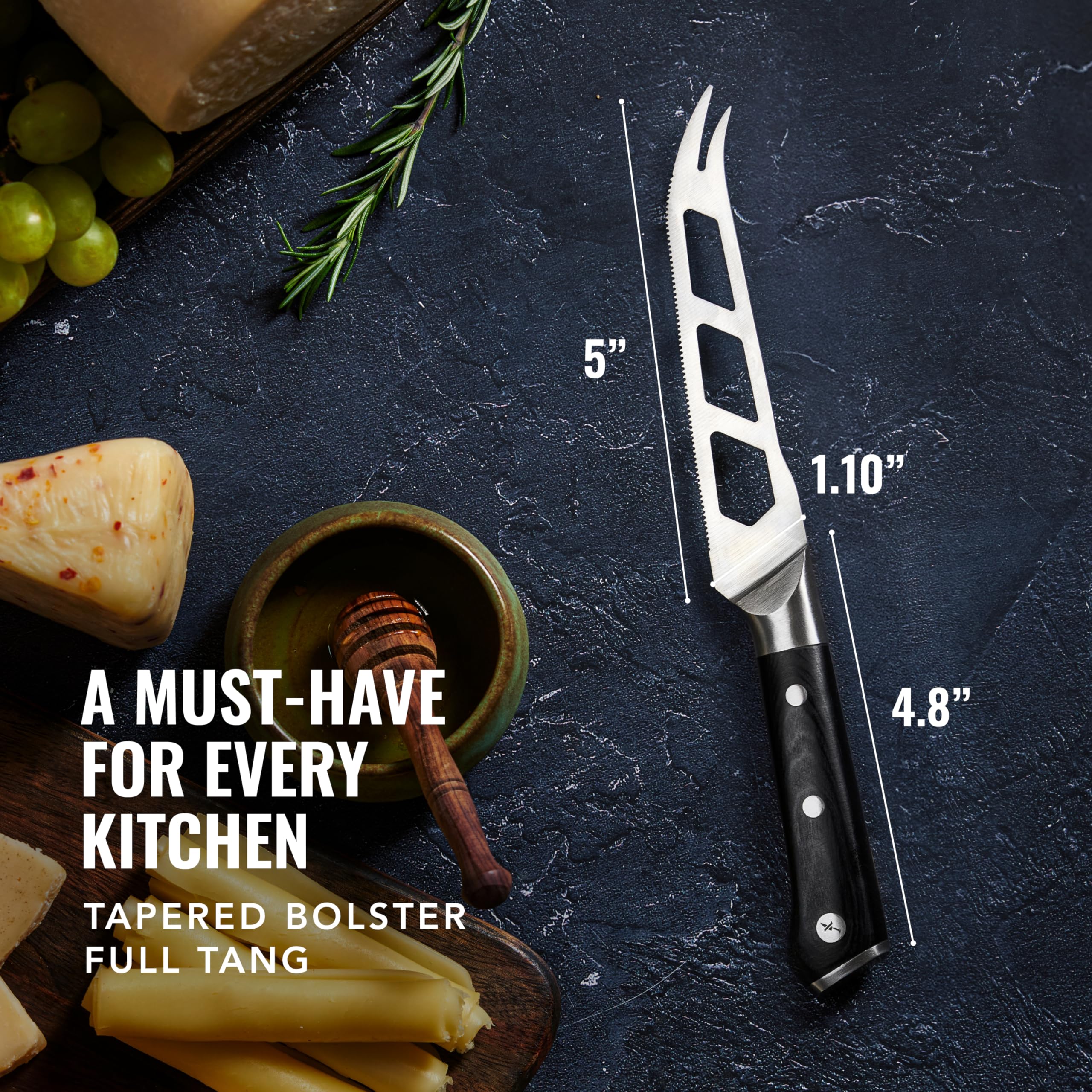 Cutluxe pakkawood handle provides a comfortable, secure grip