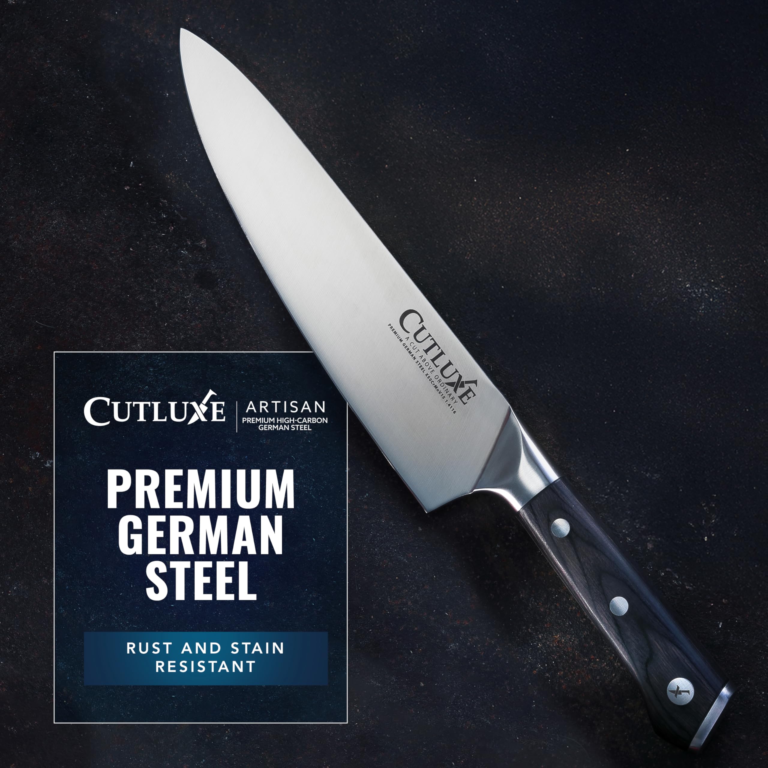 Cutluxe Chef Knife 8-inch durable rust-resistant blade for everyday kitchen use.