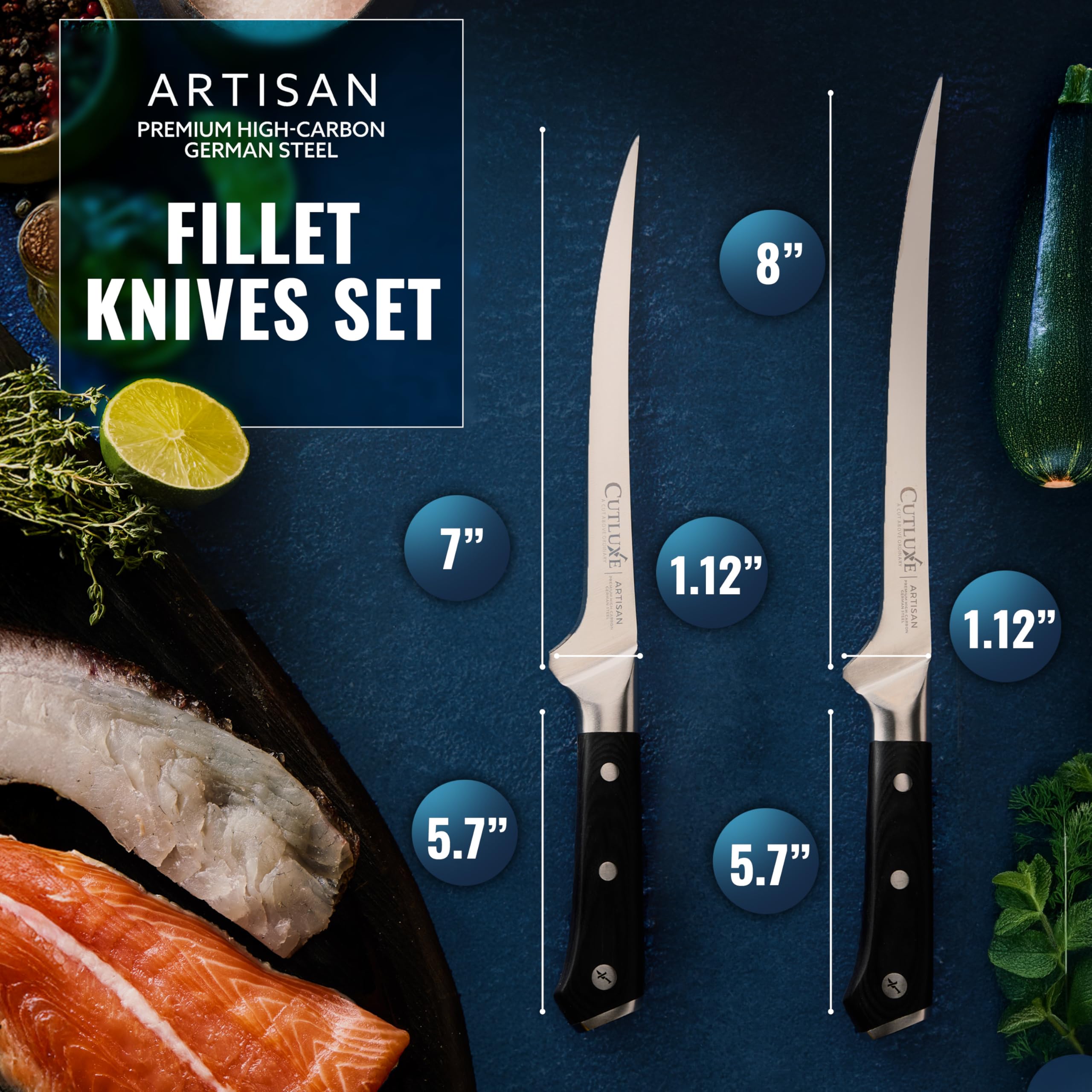 Cutluxe 8-inch fillet knife blade for larger fish portions