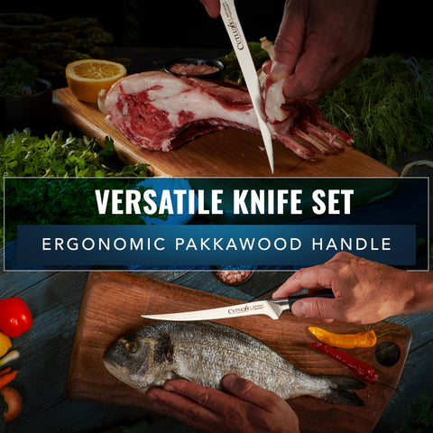 Cutluxe fillet knife in kitchen setting for effortless filleting