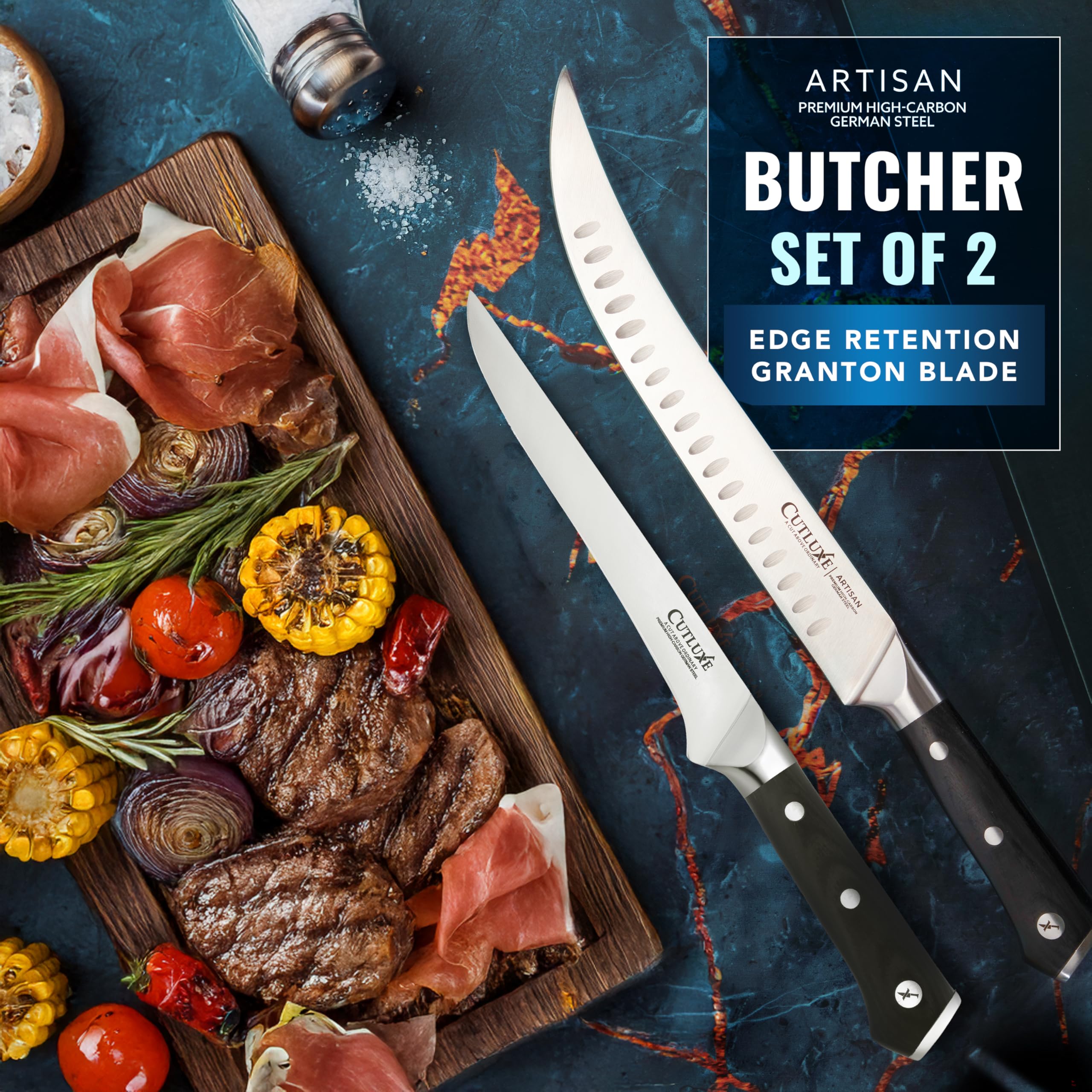 Cutluxe full-tang ergonomic handle for comfortable, controlled slicing